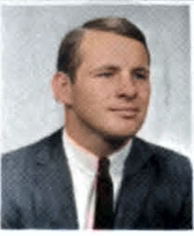 Restored and colorized (AI-assisted); faces are the original photo, colours are a best guess. Thomas Alan Caffey — portrait crop from Cactus 1966, page 635.