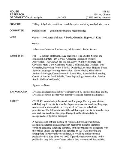 Page 25 of Texas House Research Organization Daily Floor Report: 81st Legislature Regular Session, Number 63, 4 May 2009