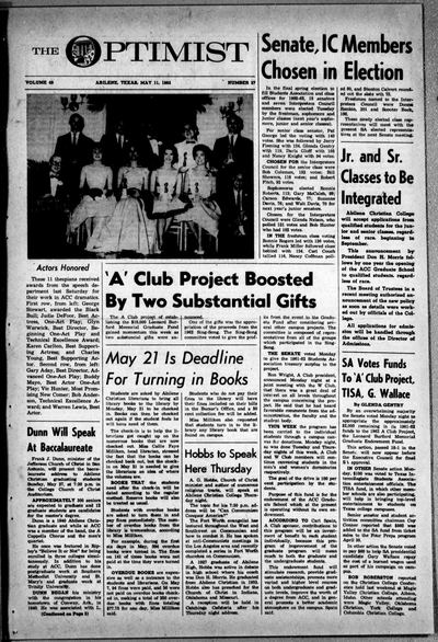 Page 1 of The Optimist (Abilene, Tex.), 11 May 1962