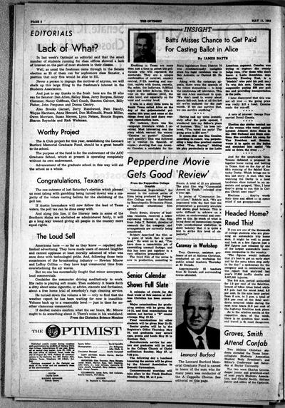 Page 2 of The Optimist (Abilene, Tex.), 11 May 1962