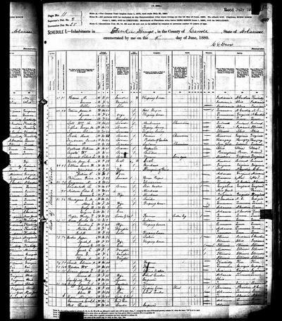 1880 United States Federal Census — **SCHEDULE 1.—Inhabitants in Eureka Springs, in the County of Carroll, State of Arkansas, enumerated by me on the 4th day of June, 1880. C. G. Davis, Enumerator**, page 11, E.D. 25, stamped 157, dwelling/family 94/99, line 40 (Ancestry coll. 6742, record 6102587, image 4239800-00647) · full resolution 3784 x 4312 px — page census page
