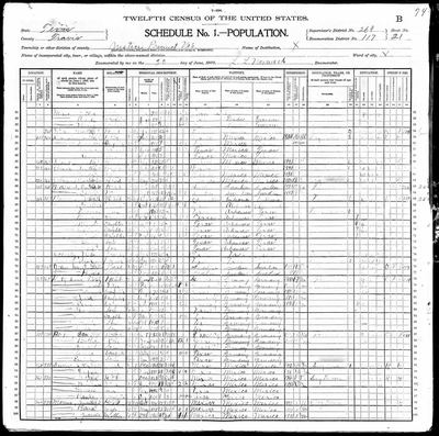 Fritz & Lena Kretschmar household — 1900 census, JP6 Travis Co., Texas (PAGE IMAGE, batch 7)