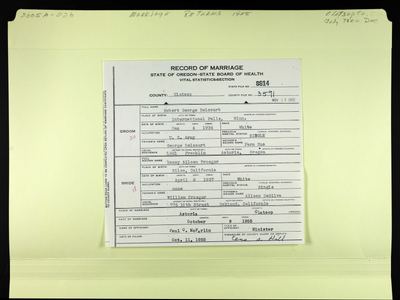 Nancy Aileen Proeger and Robert George Belcourt — Oregon record of marriage, 1955