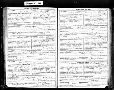 Page ledger p. 288, entry 97864 of Ohio, U.S., County Marriage Records, 1774-1993 — Lucas County ledger p. 288, licence no. 97864, William H. Proeger and Dorothy Susan Reid, sworn 27 Feb 1932, solemnised 4 Mar 1932 (Ancestry coll. 61378, record 2472799; image TH-1-18858-23171-20; film 002169933) · full resolution 4818 × 3802 px, DeepZoom level 13, 80/80 tiles, 4 March 1932