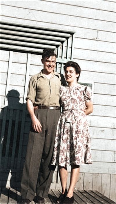 Restored and colorized (AI-assisted); faces are the original photo, colours are a best guess. Earl T. Roberts — c. 1940s.