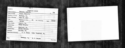 Leon H. Roberts (father of Earl's step-grandfather Earl Theodore Roberts) and Grace M. Avery — Vermont marriage record, 1907