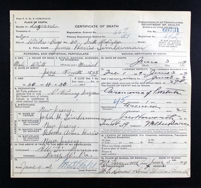 Page no. 69731 of Pennsylvania certificate of death, file no. 69731 — Luzerne County, Wilkes-Barre, registered no. 642, filed 4 June 1919 (Ancestry coll. 5164, record 870597; image 41381_1521003238_0722-02796) · full resolution 2884 × 2700 px, DeepZoom level 12, 36/36 tiles, 3 June 1919