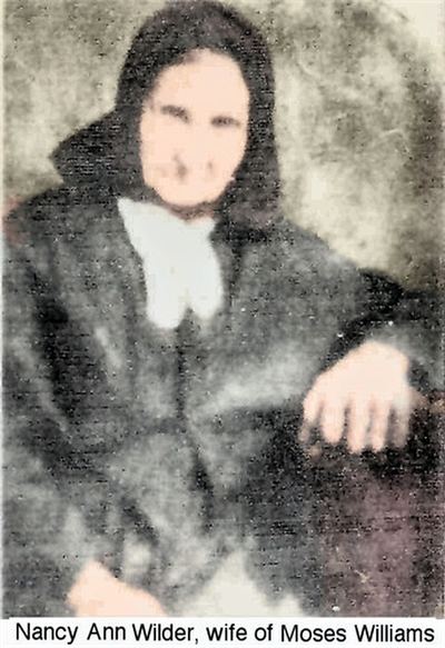 Restored and colorized (AI-assisted); faces are the original photo, colours are a best guess. Nancy Wilder, wife of Moses Williams.